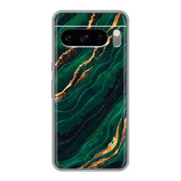 Силиконовый чехол на Google Pixel 8 Pro с принтом Мрамор зеленое золото
