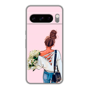 Силиконовый чехол на Google Pixel 8 Pro с принтом Девушка и букет