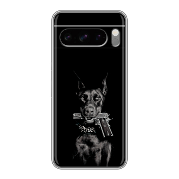 Силиконовый чехол на Google Pixel 8 Pro с принтом Доберман и пистолет