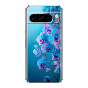 Силиконовый чехол на Google Pixel 8 Pro с принтом голубые орхидеи