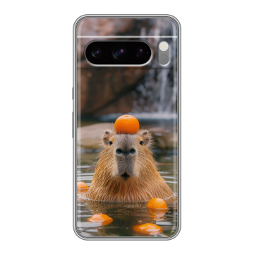Силиконовый чехол на Google Pixel 8 Pro с принтом Капибара с апельсином Силиконовый чехол на Google Pixel 8 Pro с принтом Капибара с апельсином