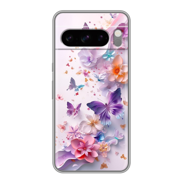 Силиконовый чехол на Google Pixel 8 Pro с принтом цветы бабочки Силиконовый чехол на Google Pixel 8 Pro с принтом цветы бабочки