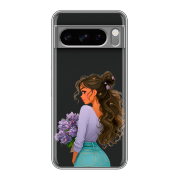 Силиконовый чехол на Google Pixel 8 Pro с принтом девушка цветы