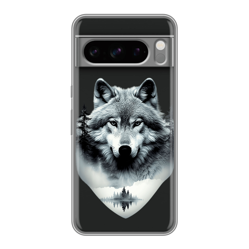 Силиконовый чехол на Google Pixel 8 Pro с принтом Волк в лесу Силиконовый чехол на Google Pixel 8 Pro с принтом Волк в лесу