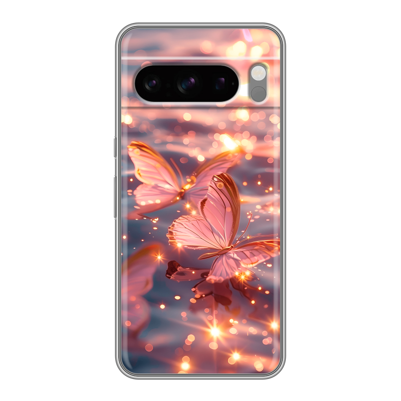 Силиконовый чехол на Google Pixel 8 Pro с принтом бабочки розовые Силиконовый чехол на Google Pixel 8 Pro с принтом бабочки розовые