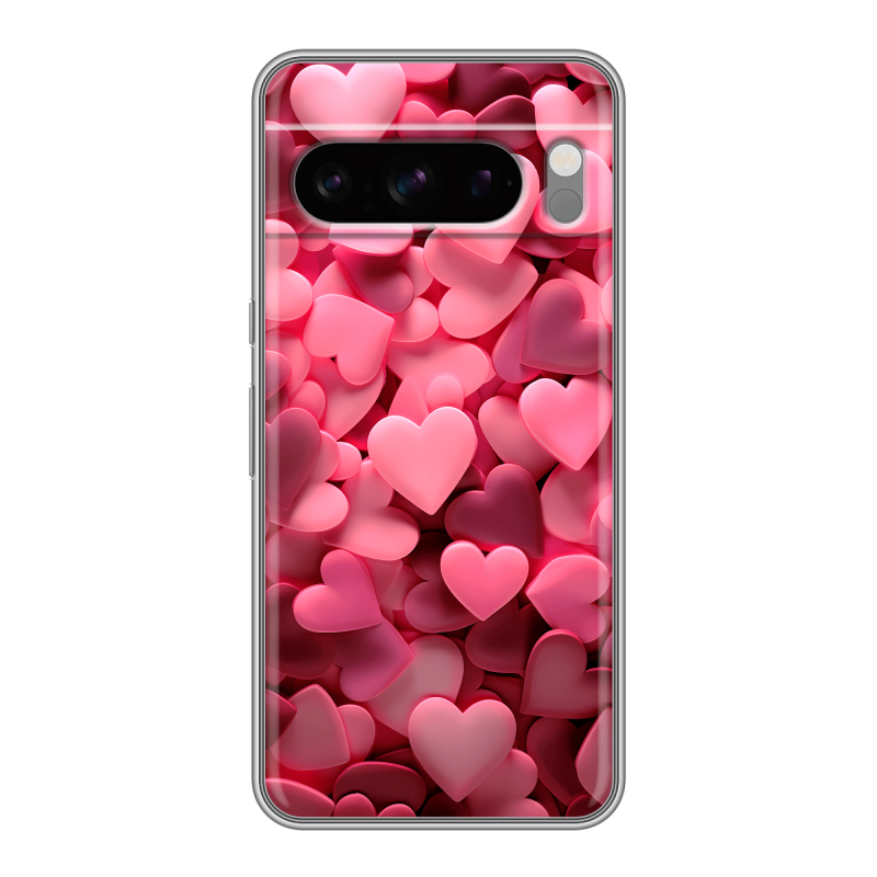 Силиконовый чехол на Google Pixel 8 Pro с принтом розовые сердечки Силиконовый чехол на Google Pixel 8 Pro с принтом розовые сердечки