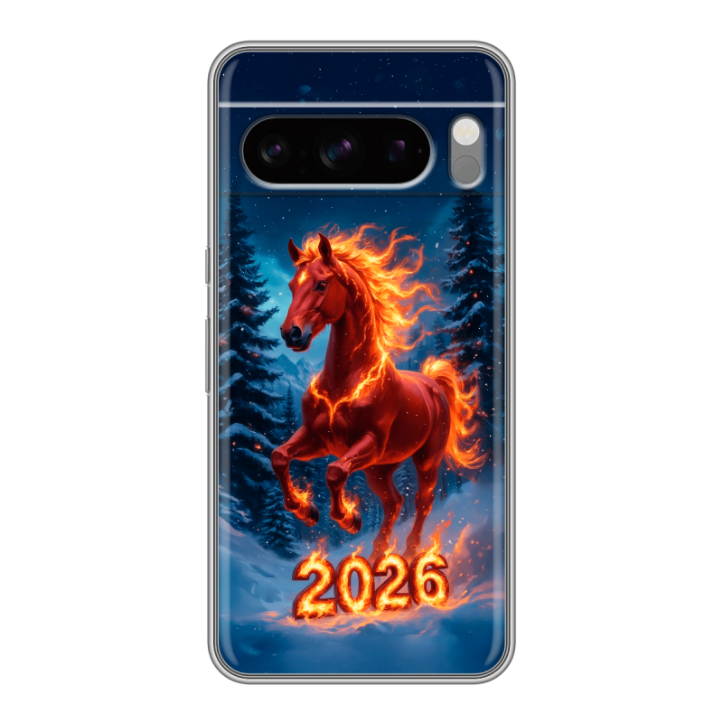 Силиконовый чехол на Google Pixel 8 Pro с принтом Новый год коня Силиконовый чехол на Google Pixel 8 Pro с принтом Новый год коня