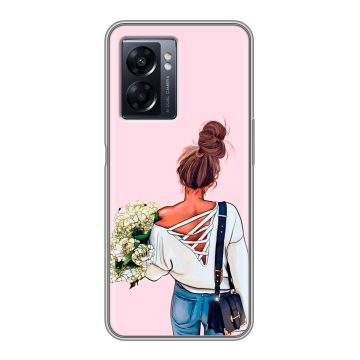 Силиконовый чехол на OPPO A57 5G с принтом Девушка и букет Силиконовый чехол на OPPO A57 5G с принтом Девушка и букет