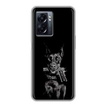 Силиконовый чехол на OPPO A57 5G с принтом Доберман и пистолет Силиконовый чехол на OPPO A57 5G с принтом Доберман и пистолет
