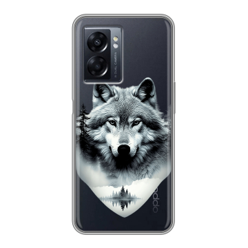 Силиконовый чехол на OPPO A57 5G с принтом Волк в лесу Силиконовый чехол на OPPO A57 5G с принтом Волк в лесу