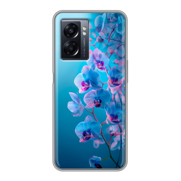 Силиконовый чехол на OPPO A57 5G с принтом голубые орхидеи Силиконовый чехол на OPPO A57 5G с принтом голубые орхидеи