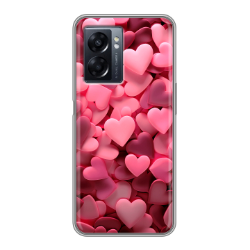 Силиконовый чехол на OPPO A57 5G с принтом розовые сердечки Силиконовый чехол на OPPO A57 5G с принтом розовые сердечки