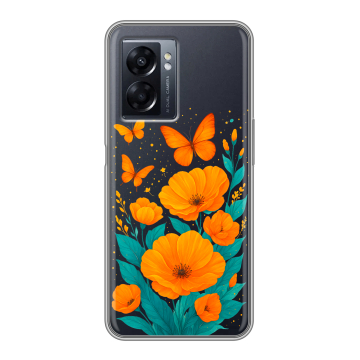 Силиконовый чехол на OPPO A57 5G с принтом цветы бабочки