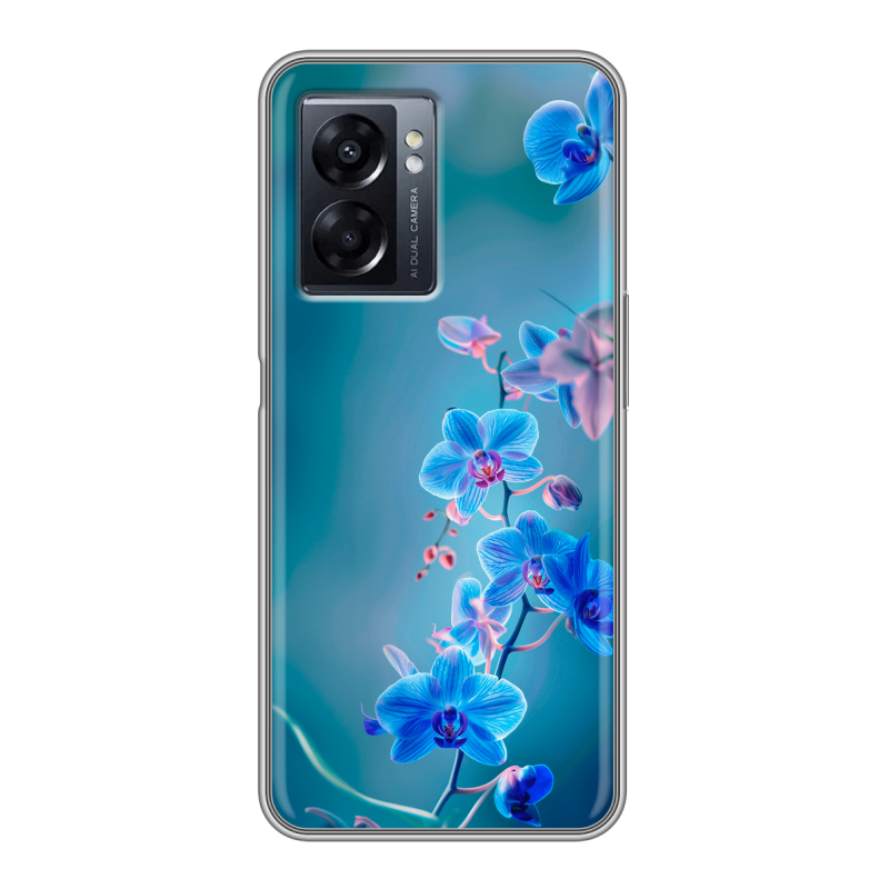 Силиконовый чехол на OPPO A57 5G с принтом Голубые цветы Силиконовый чехол на OPPO A57 5G с принтом Голубые цветы