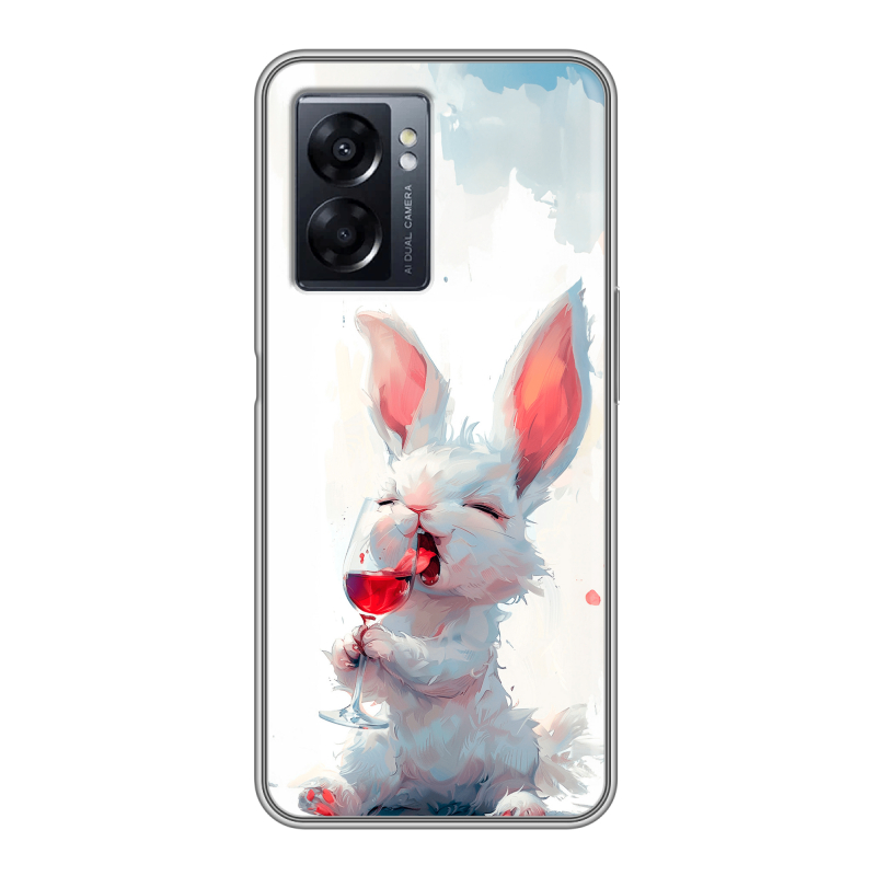 Силиконовый чехол на OPPO A57 5G с принтом кролик зайчик Силиконовый чехол на OPPO A57 5G с принтом кролик зайчик