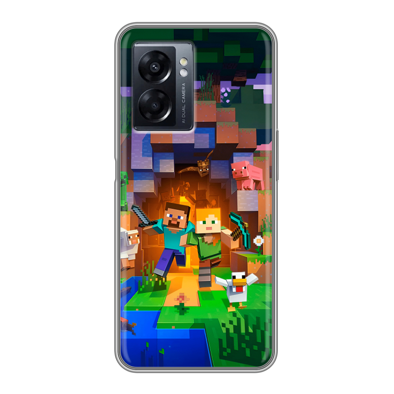 Силиконовый чехол на OPPO A57 5G с принтом Майнкрафт Minecraft Силиконовый чехол на OPPO A57 5G с принтом Майнкрафт Minecraft