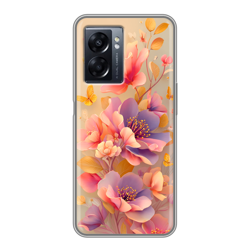 Силиконовый чехол на OPPO A57 5G с принтом Цветы и бабочки Силиконовый чехол на OPPO A57 5G с принтом Цветы и бабочки
