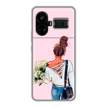 Силиконовый чехол на Realme GT5 с принтом Девушка и букет Силиконовый чехол на Realme GT5 с принтом Девушка и букет