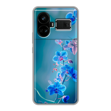 Силиконовый чехол на Realme GT5 с принтом Голубые цветы Силиконовый чехол на Realme GT5 с принтом Голубые цветы