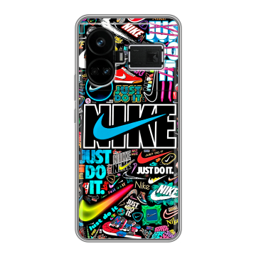 Силиконовый чехол на Realme GT5 с принтом найк nike черный Силиконовый чехол на Realme GT5 с принтом найк nike черный