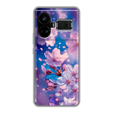 Силиконовый чехол на Realme GT5 с принтом цветы бабочки Силиконовый чехол на Realme GT5 с принтом цветы бабочки