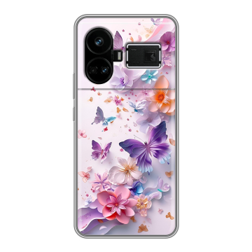 Силиконовый чехол на Realme GT5 с принтом цветы бабочки