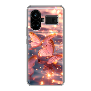 Силиконовый чехол на Realme GT5 с принтом бабочки розовые Силиконовый чехол на Realme GT5 с принтом бабочки розовые