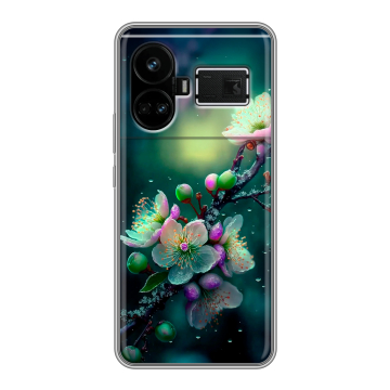 Силиконовый чехол на Realme GT5 с принтом Цветы и мрамор