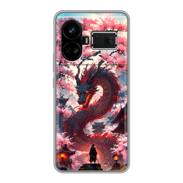 Силиконовый чехол на Realme GT5 с принтом Дракон Японский Силиконовый чехол на Realme GT5 с принтом Дракон Японский