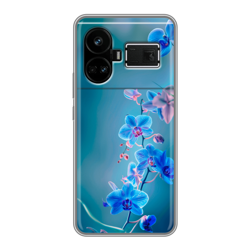 Силиконовый чехол на Realme GT5 с принтом Голубые цветы Силиконовый чехол на Realme GT5 с принтом Голубые цветы