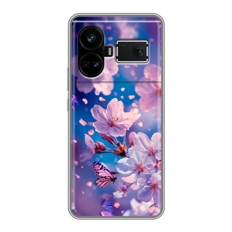 Силиконовый чехол на Realme GT5 с принтом цветы бабочки Силиконовый чехол на Realme GT5 с принтом цветы бабочки