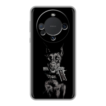 Силиконовый чехол на Huawei Mate 60 с принтом Доберман и пистолет Силиконовый чехол на Huawei Mate 60 с принтом Доберман и пистолет