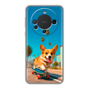 Силиконовый чехол на Huawei Mate 60 с принтом Корги на скейте