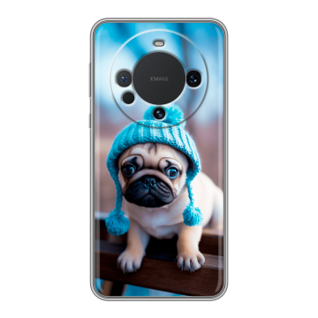 Силиконовый чехол на Huawei Mate 60 с принтом Мопс в шапке