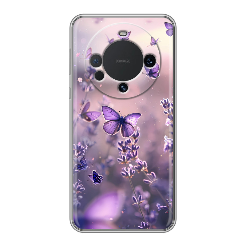 Силиконовый чехол на Huawei Mate 60 с принтом бабочки и лаванда Силиконовый чехол на Huawei Mate 60 с принтом бабочки и лаванда