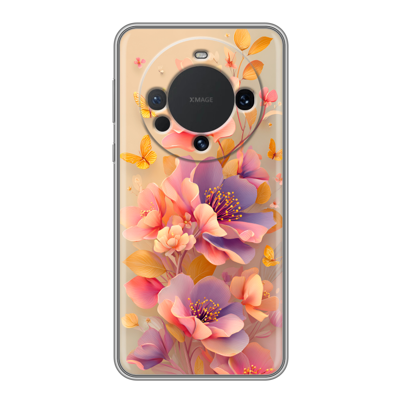 Силиконовый чехол на Huawei Mate 60 с принтом Цветы и бабочки Силиконовый чехол на Huawei Mate 60 с принтом Цветы и бабочки
