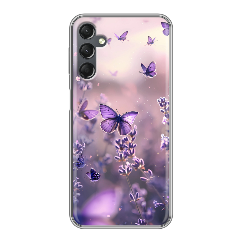 Силиконовый чехол на Samsung Galaxy A25 5G с принтом бабочки и лаванда Силиконовый чехол на Samsung Galaxy A25 5G с принтом бабочки и лаванда