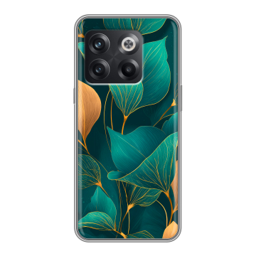 Силиконовый чехол на OnePlus Ace Pro с принтом Листья и золото