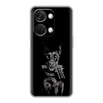 Силиконовый чехол на OnePlus Ace 2V с принтом Доберман и пистолет
