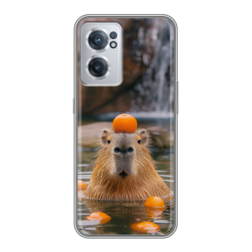 Силиконовый чехол на OnePlus Nord CE 2 5G с принтом Капибара с апельсином Силиконовый чехол на OnePlus Nord CE 2 5G с принтом Капибара с апельсином