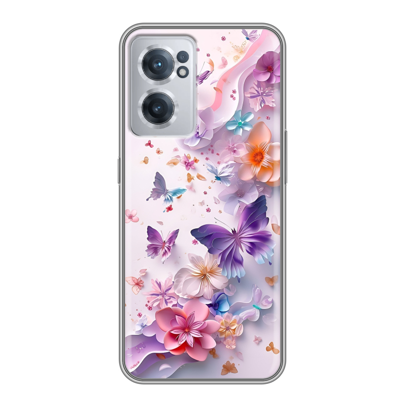 Силиконовый чехол на OnePlus Nord CE 2 5G с принтом цветы бабочки Силиконовый чехол на OnePlus Nord CE 2 5G с принтом цветы бабочки