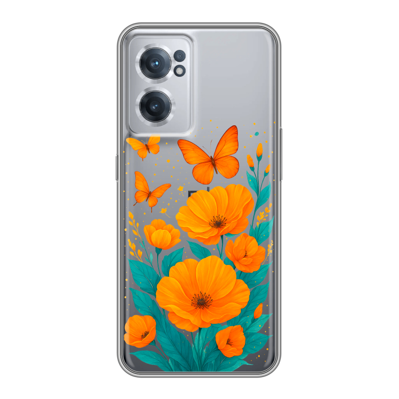 Силиконовый чехол на OnePlus Nord CE 2 5G с принтом цветы бабочки Силиконовый чехол на OnePlus Nord CE 2 5G с принтом цветы бабочки