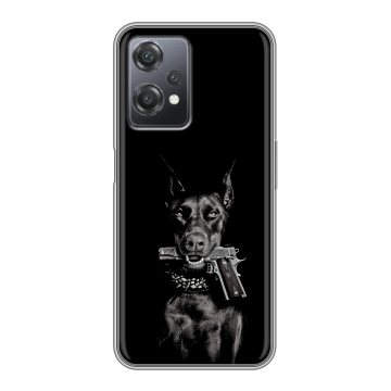 Силиконовый чехол на OnePlus Nord CE 2 Lite с принтом Доберман и пистолет Силиконовый чехол на OnePlus Nord CE 2 Lite с принтом Доберман и пистолет