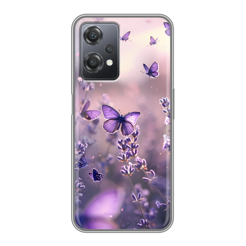 Силиконовый чехол на OnePlus Nord CE 2 Lite с принтом бабочки и лаванда Силиконовый чехол на OnePlus Nord CE 2 Lite с принтом бабочки и лаванда