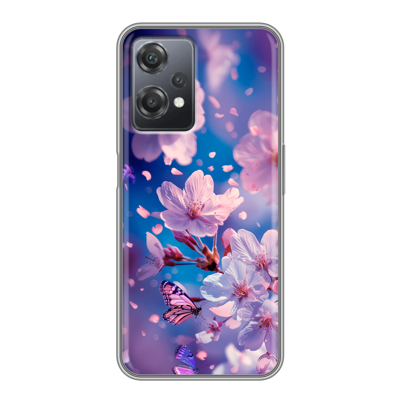 Силиконовый чехол на OnePlus Nord CE 2 Lite с принтом цветы бабочки Силиконовый чехол на OnePlus Nord CE 2 Lite с принтом цветы бабочки