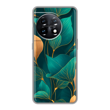 Силиконовый чехол на OnePlus 11 с принтом Листья и золото