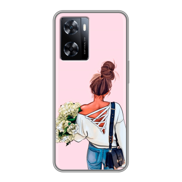 Силиконовый чехол на OnePlus Nord N20 SE с принтом Девушка и букет