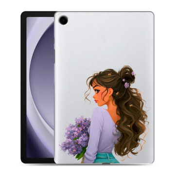 Силиконовый чехол на Samsung Galaxy Tab A9 Plus с принтом девушка цветы