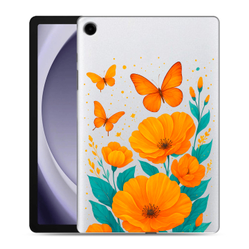 Силиконовый чехол на Samsung Galaxy Tab A9 Plus с принтом цветы бабочки
