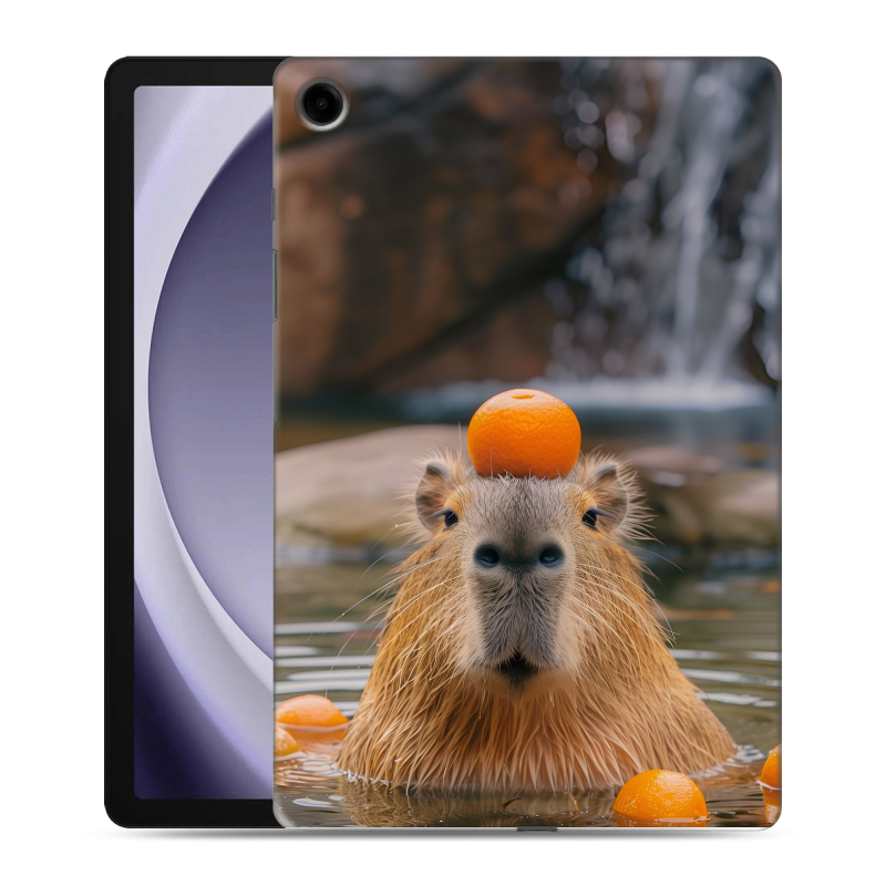 Силиконовый чехол на Samsung Galaxy Tab A9 Plus с принтом Капибара с апельсином Силиконовый чехол на Samsung Galaxy Tab A9 Plus с принтом Капибара с апельсином